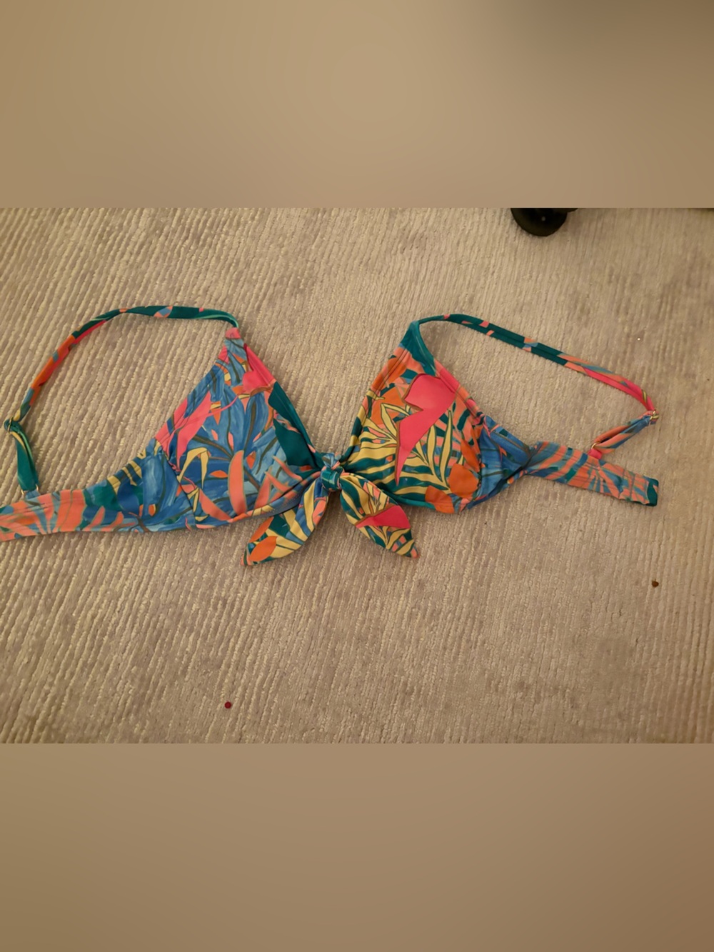 Kona Sol Tropical Print Bikini Top in Teal, Orange, Pink
